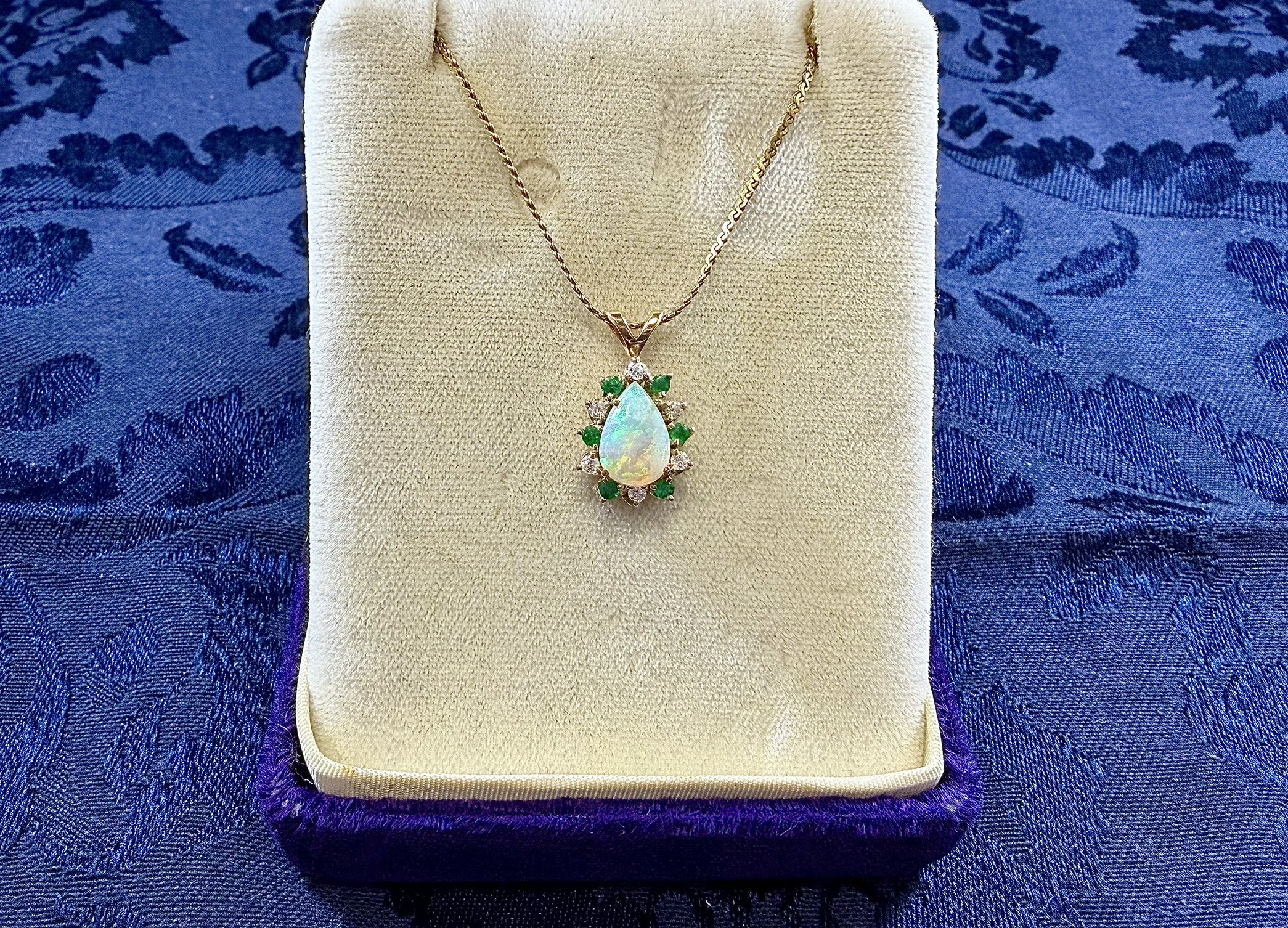 Gold Colored with 14K Pendant with Opal-Like, Green, and Clear Stones · Lot 1095