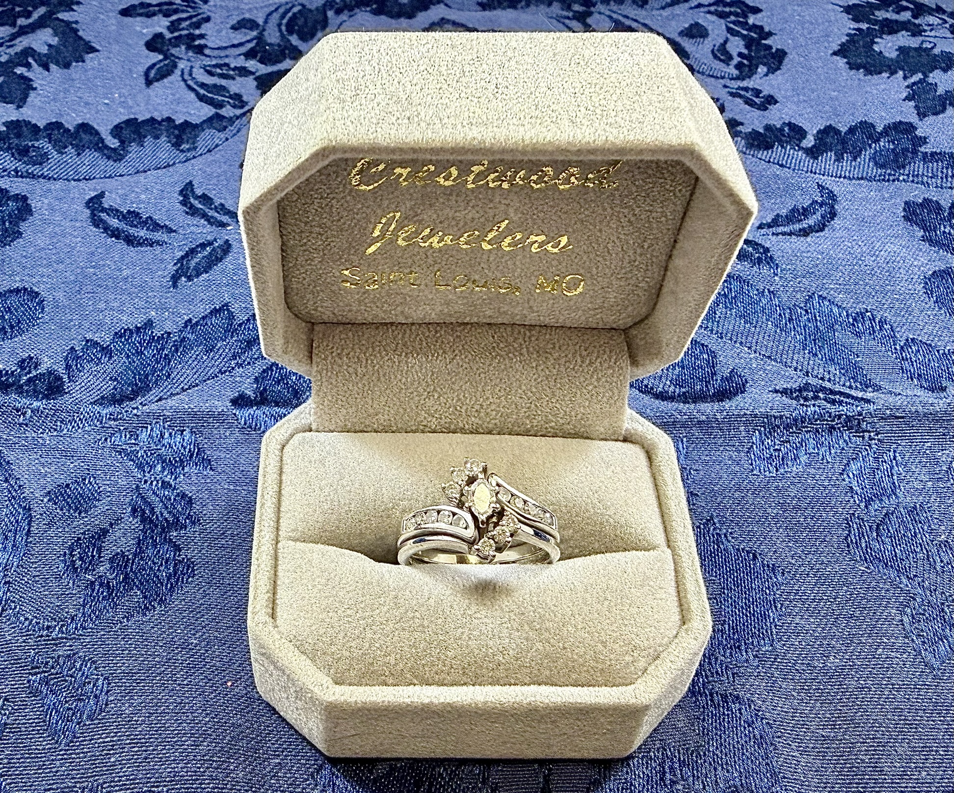 14K White Gold Wedding Set with Clear Stones (fused) · Lot 1402