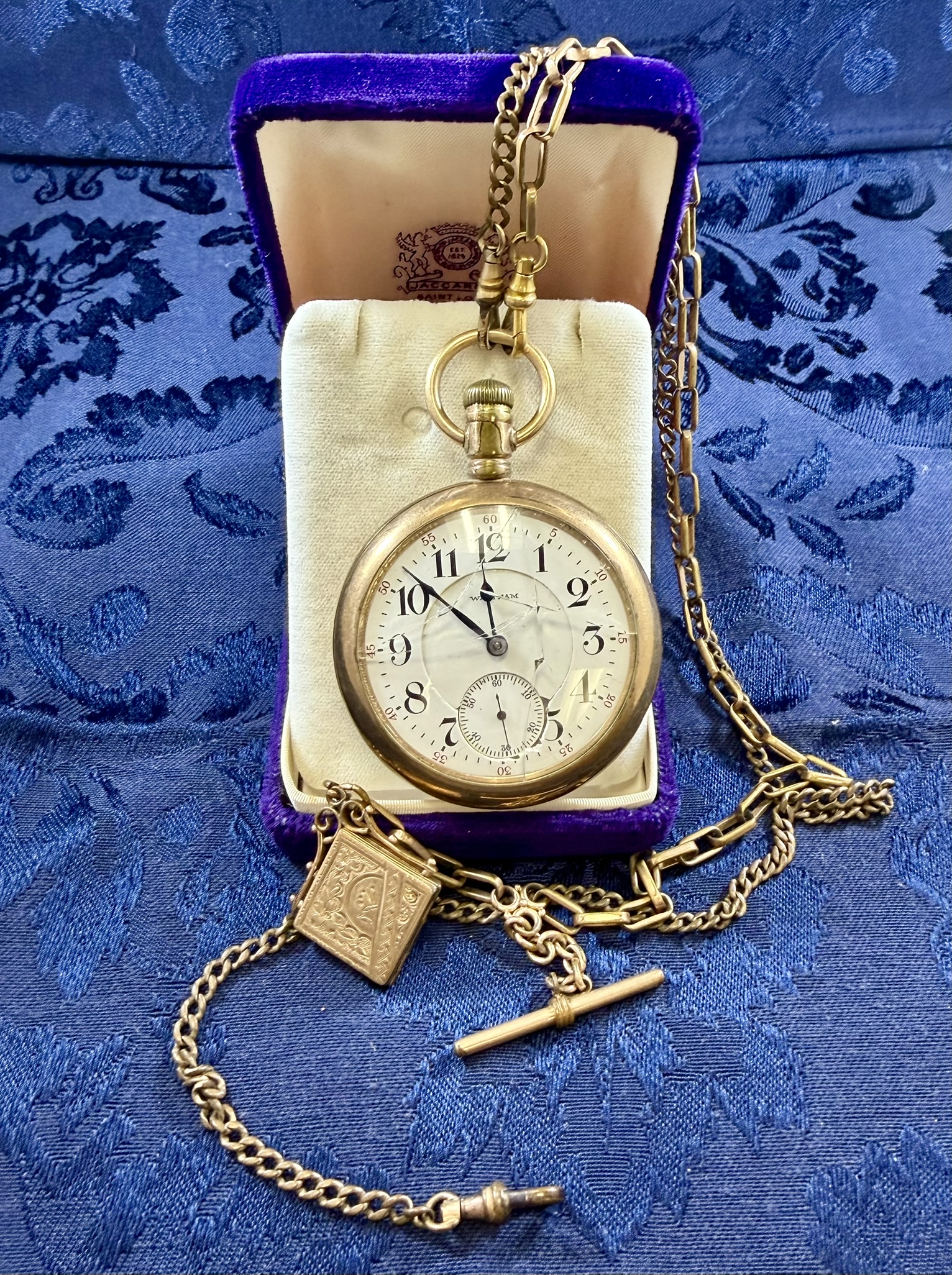 Gold Colored Waltham Pocketwatch with (2) Fobs(one 1/20 12K GF) (21 Jewels) (glass broken) · Lot 1703