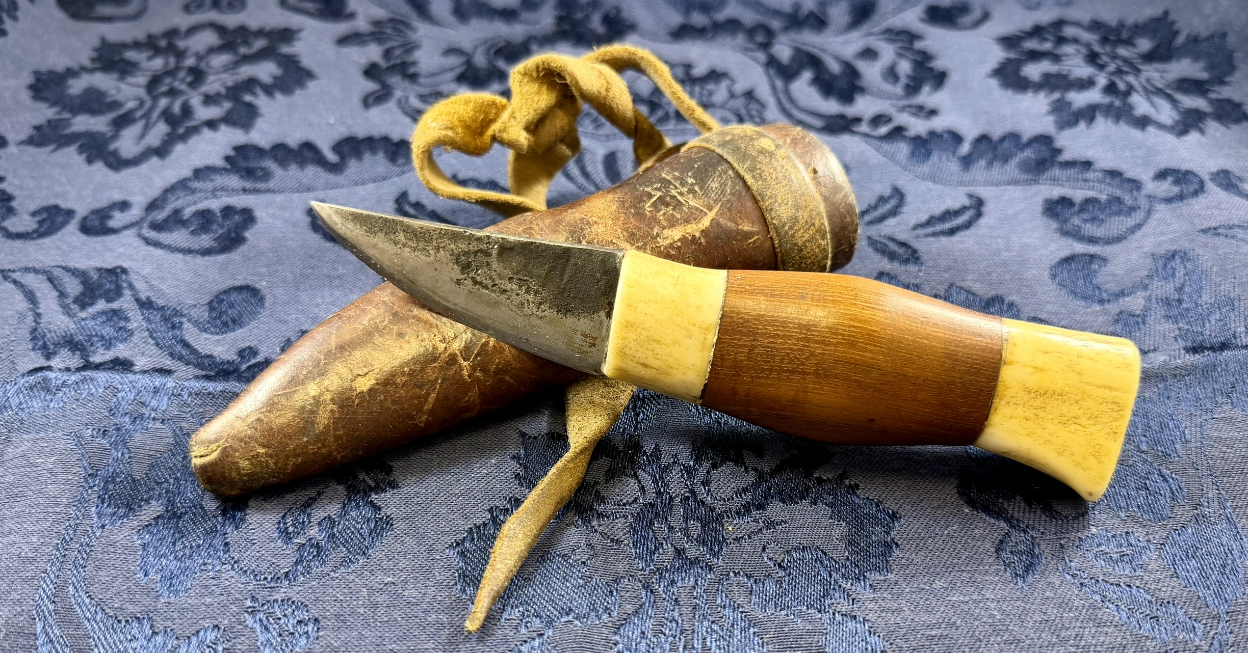 Hand Forged Knife with Wooden and Antler Handle in Sheath · Lot 302