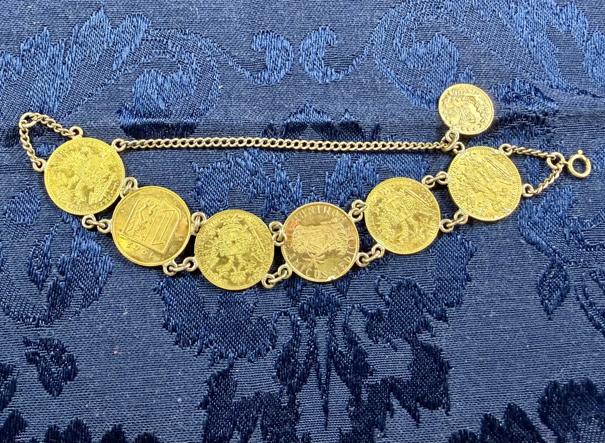 Austrian Ducats (4) made into 14K Bracelet with (3) Tokens · Lot 3712